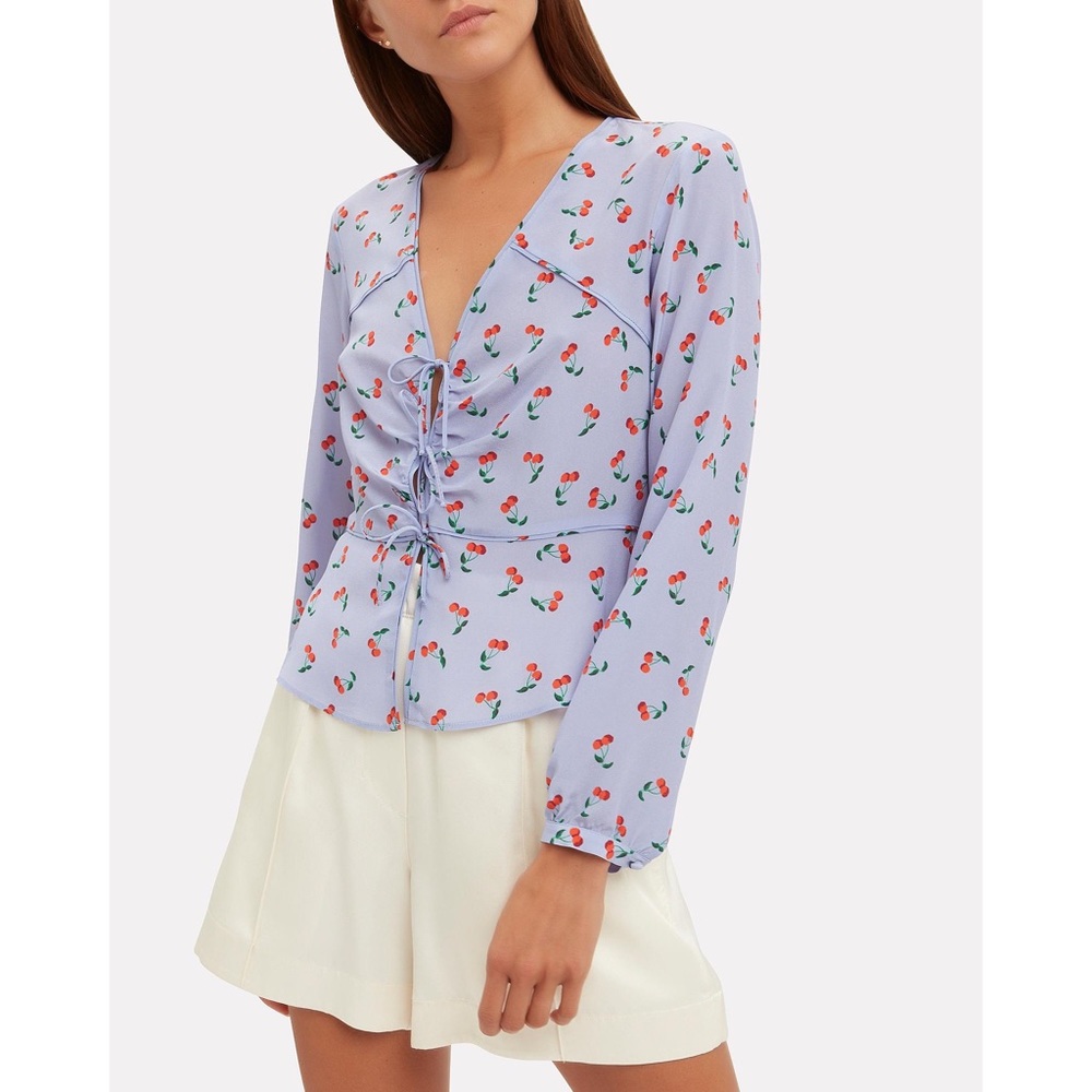 INTERMIX Kirsten Silk Cherry Print Top Revolve